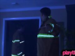 Firefighter rescues and fucks a busty brunette chick