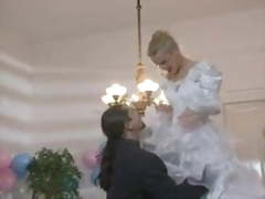 Bride in a Satin Wedding dress